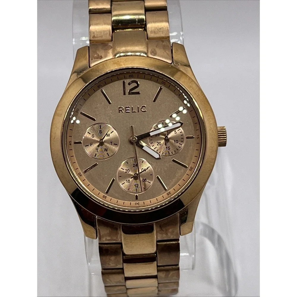 Relic Watch Unisex 36mm ZR15594 Rose Gold Tone Day Date 8.25